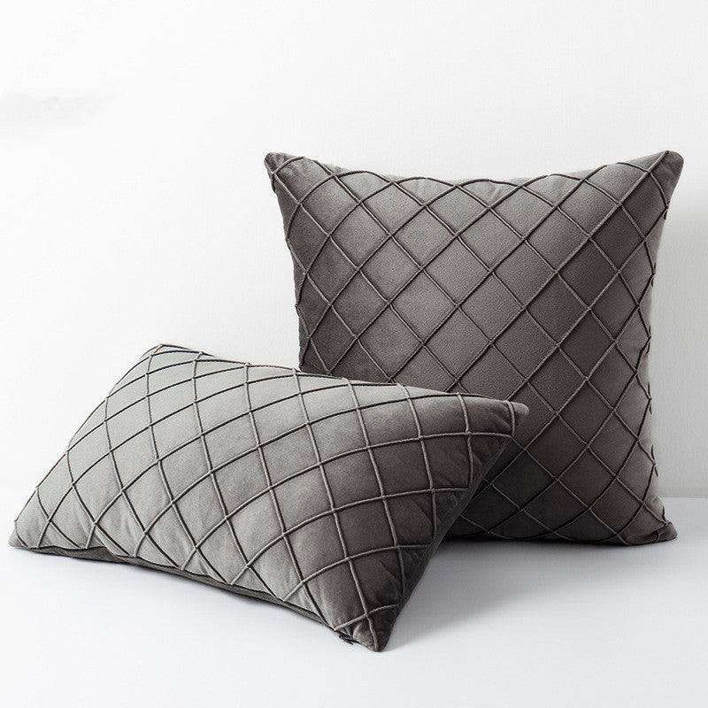 HKM-395603 Diamond Plaid Velvet Pillowcase - Plush 45X45cm Cushion Cover for Living Room, Bedroom, and More