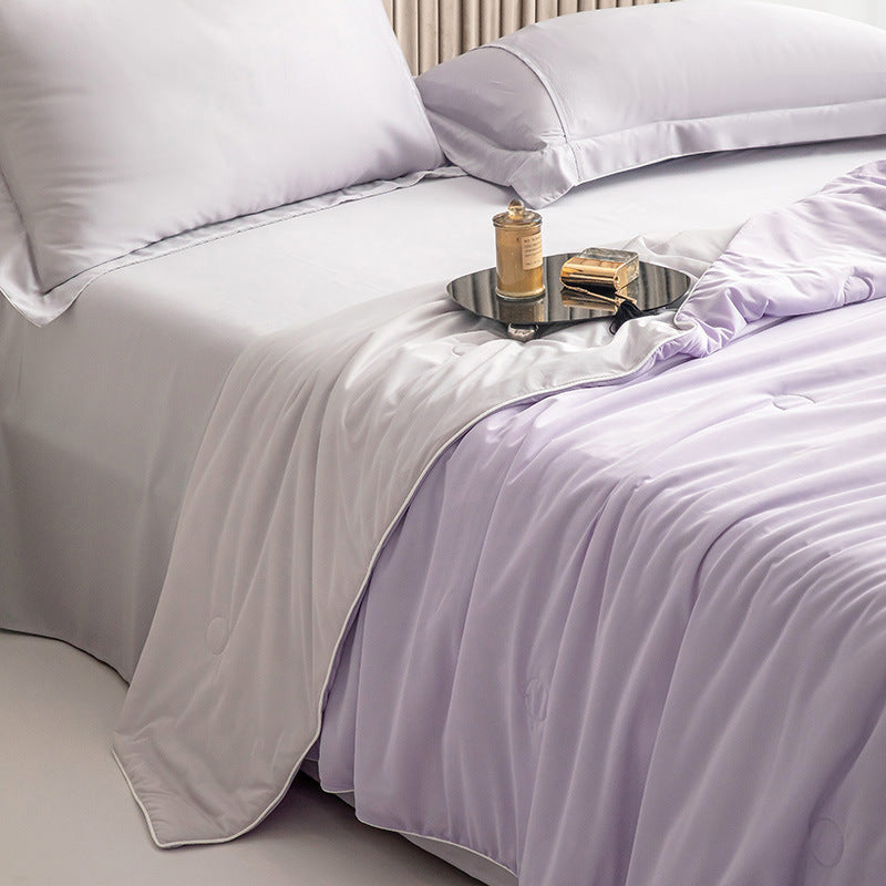 HKM-395795 Icy Silk Cool Summer Quilt in Sky Blue, Bean Paste, Avocado Green, Light Purple - Washable Polyester Fiber