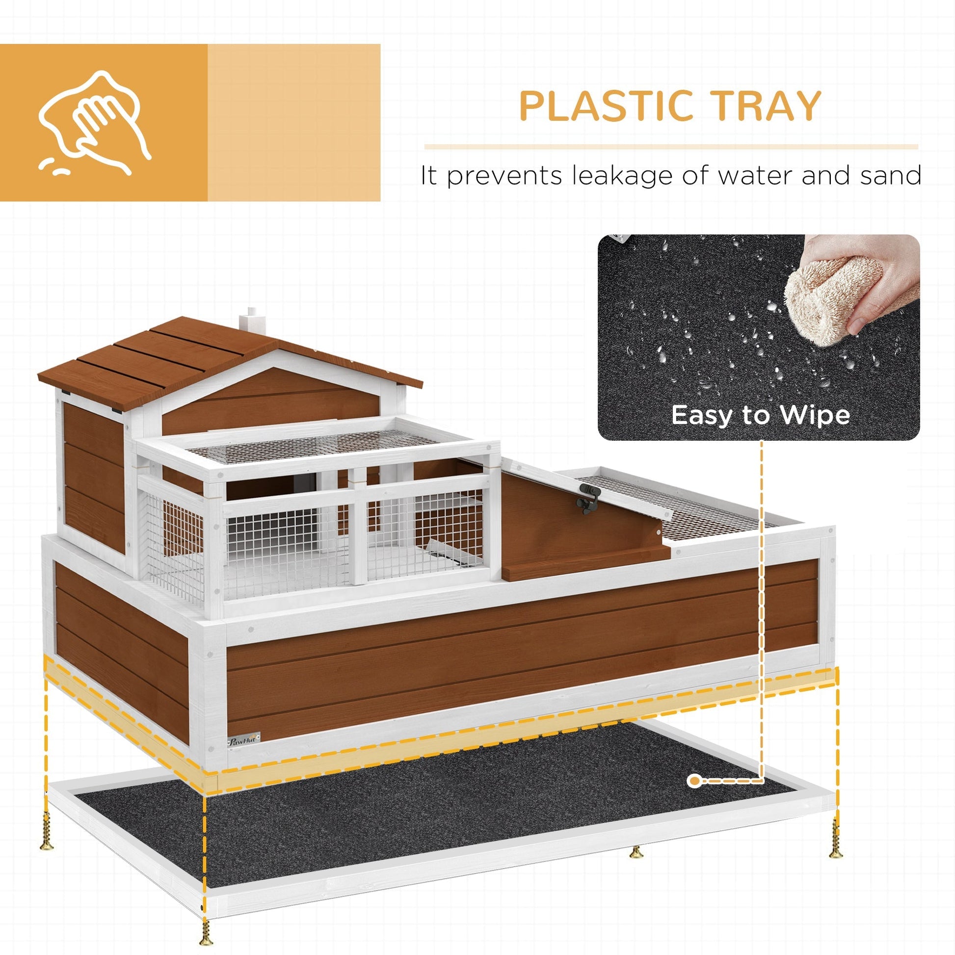 HKM-3958077 Three-Story Tortoise Habitat with Balcony, 44" x 25.5" x 25", Coffee Finish