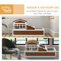 HKM-3958077 Three-Story Tortoise Habitat with Balcony, 44" x 25.5" x 25", Coffee Finish