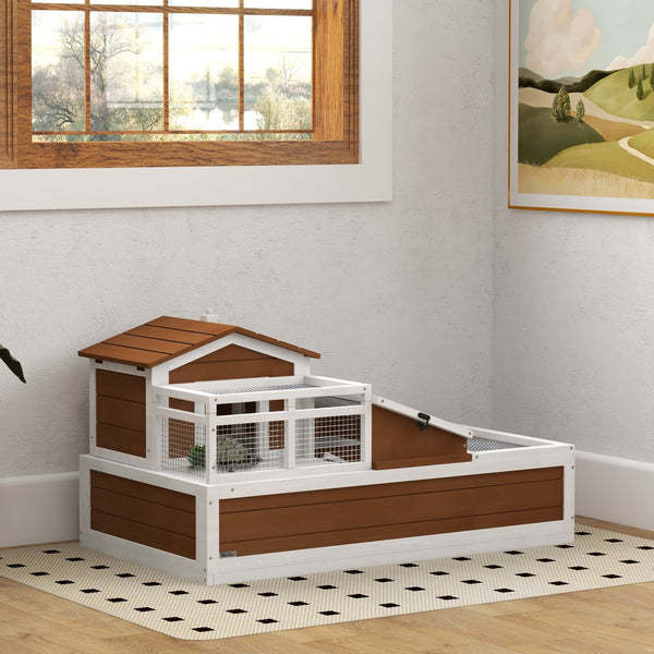HKM-3958077 Three-Story Tortoise Habitat with Balcony, 44" x 25.5" x 25", Coffee Finish