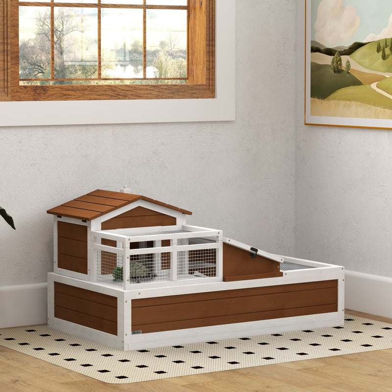 HKM-3958077 Three-Story Tortoise Habitat with Balcony, 44" x 25.5" x 25", Coffee Finish