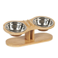 HKM-3958205 Adjustable Bamboo Pet Feeding Stand with Tilted Bowl