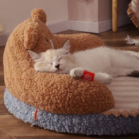 HKM-3958461 Cozy Bear-Shaped Cat Nest Pet Bed for All Seasons, High Back Design