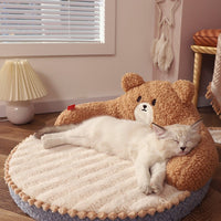 HKM-3958461 Cozy Bear-Shaped Cat Nest Pet Bed for All Seasons, High Back Design