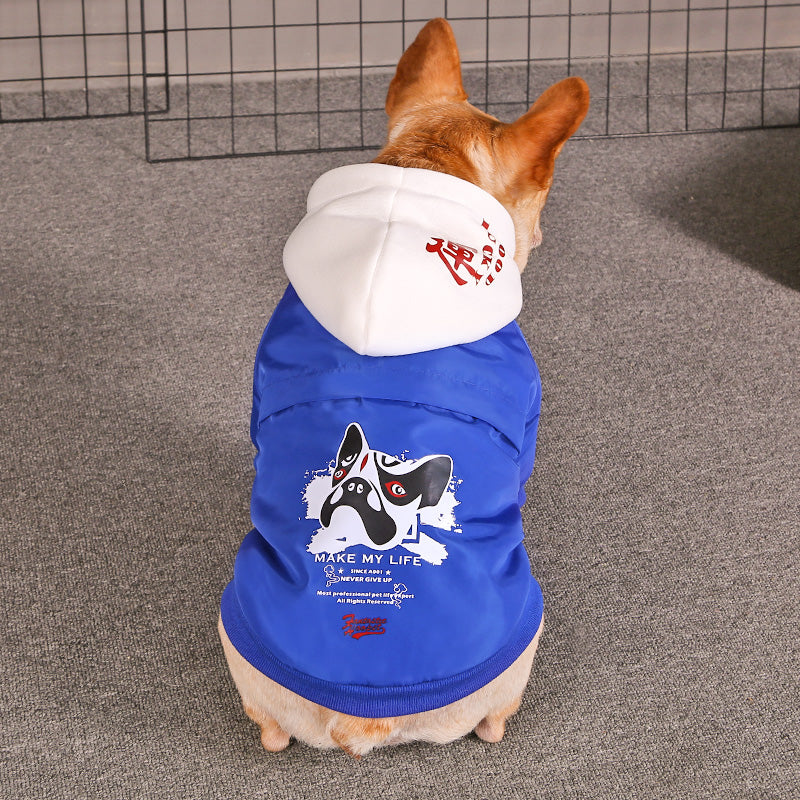 HKM-3958845 Casual Cotton-Padded Clothing for Medium Size Corgis in Military Green, Military Red, and Blue White