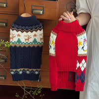 HKM-3959997 Festive Red Penguin & Navy Elk Dog and Cat Sweaters - Casual Polyester Pet Clothing in Sizes XS to XXL