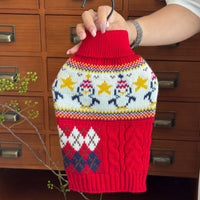 HKM-3959997 Festive Red Penguin & Navy Elk Dog and Cat Sweaters - Casual Polyester Pet Clothing in Sizes XS to XXL