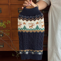 HKM-3959997 Festive Red Penguin & Navy Elk Dog and Cat Sweaters - Casual Polyester Pet Clothing in Sizes XS to XXL