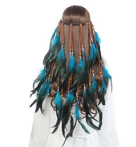 HKM-396051 Bohemian Feather Headband Hair Comb for Festivals, Versatile Fashion Accessory for Women