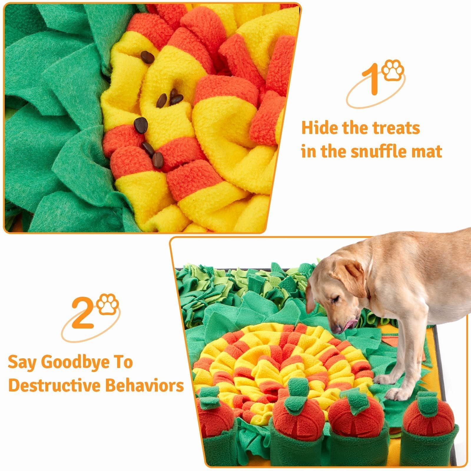 HKM-3961021 Dog Training Smell Mat - Foraging Blanket for Interactive Feeding, 70x50cm, Polar Fleece, Orange Green
