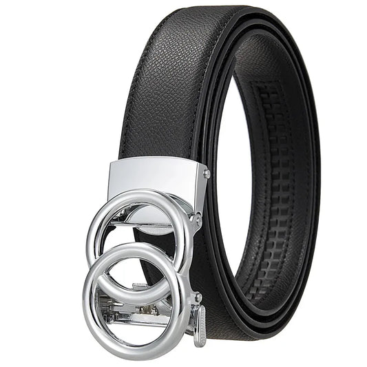 HKM-396179 Men's Automatic Buckle Leather Belt with Zinc Alloy Features