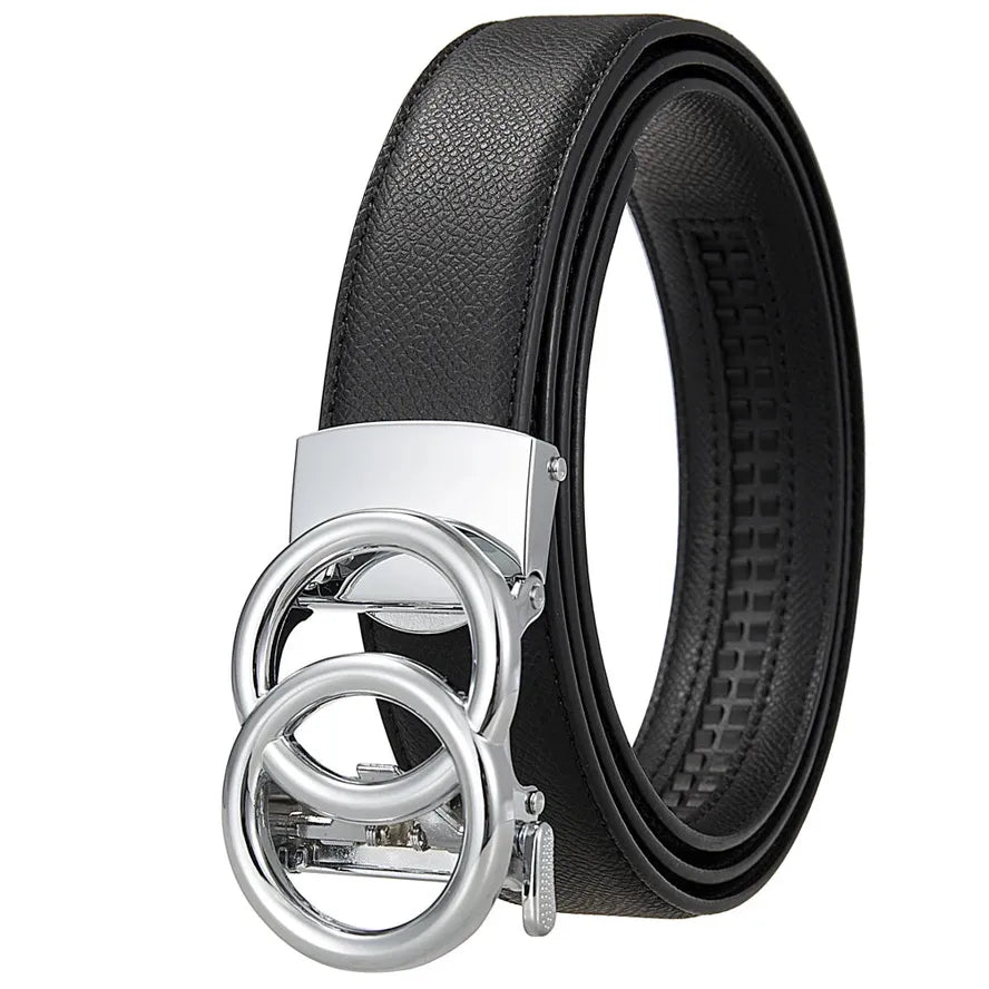 HKM-396179 Men's Automatic Buckle Leather Belt with Zinc Alloy Features
