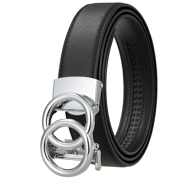 HKM-396179 Men's Automatic Buckle Leather Belt with Zinc Alloy Features