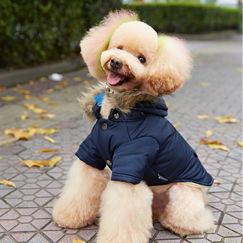 HKM-3962557 Cozy Cotton Dog Clothing for Autumn and Winter in Blue, Beige, and Red