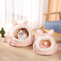 HKM-3963453 Cozy Semi-Closed Pink Screaming Rabbit Cat House for Autumn and Winter - Various Sizes Available