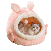 HKM-3963453 Cozy Semi-Closed Pink Screaming Rabbit Cat House for Autumn and Winter - Various Sizes Available