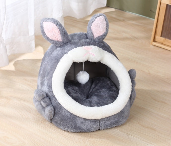 HKM-3963453 Cozy Semi-Closed Pink Screaming Rabbit Cat House for Autumn and Winter - Various Sizes Available
