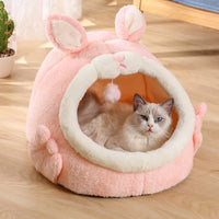 HKM-3963453 Cozy Semi-Closed Pink Screaming Rabbit Cat House for Autumn and Winter - Various Sizes Available