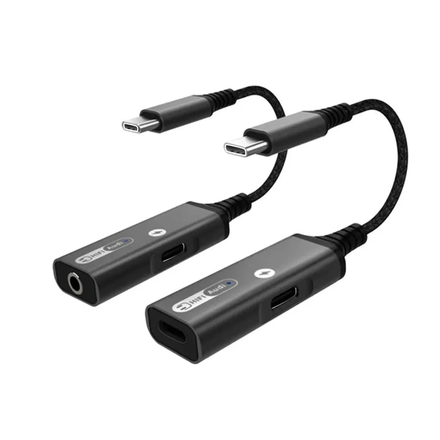 HKM-396371 2-in-1 USB Type-C Headphone Jack Audio DAC Splitter Adapter with PD Fast Charging for iPhone 15