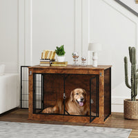 HKM-3963837 Rustic Brown 39" Dog Crate Furniture with Flip-top, Dual Doors, Ideal for Large Dogs