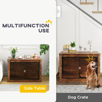HKM-3963837 Rustic Brown 39" Dog Crate Furniture with Flip-top, Dual Doors, Ideal for Large Dogs