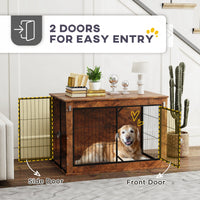 HKM-3963837 Rustic Brown 39" Dog Crate Furniture with Flip-top, Dual Doors, Ideal for Large Dogs