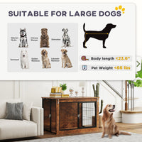 HKM-3963837 Rustic Brown 39" Dog Crate Furniture with Flip-top, Dual Doors, Ideal for Large Dogs