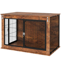 HKM-3963837 Rustic Brown 39" Dog Crate Furniture with Flip-top, Dual Doors, Ideal for Large Dogs