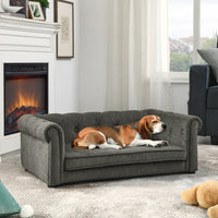 HKM-3964221 Elegant Raised Pet Sofa Bed for Medium and Large Dogs in Dark Gray, Durable and Comfortable Design