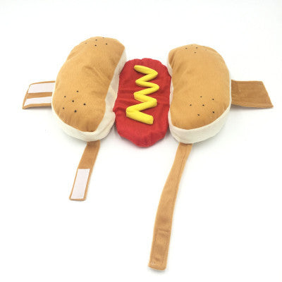 HKM-3964349 Cotton Pet Clothing - Stylish Hot Dog Burger Design for Cats and Dogs, Available in Yellow S, M, L Sizes