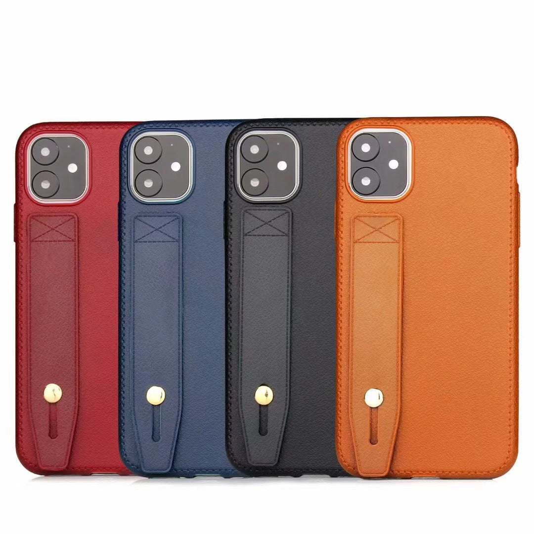 HKM-396563 Imitation Leather Back Cover Compatible with iPhone Models - Simple Solid Color Design