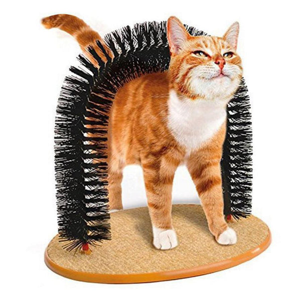 HKM-396627 Arched Cat Grooming and Scratching Station with Built-in Brush for Self-Grooming and Itch Relief