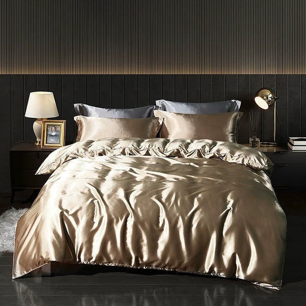 HKM-396627 Solid Color Silk Four-Piece Bedding Set with Double-Sided Quilt Cover, Available in Multiple Sizes