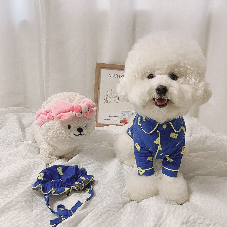 HKM-3966781 Korean Candy Bear Pajama Set for Dogs, Pure Cotton with Hat, Sizes S-2XL