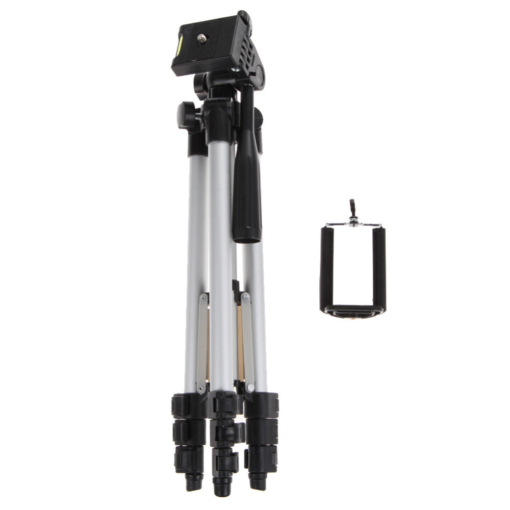 HKM-396691 Portable Aluminum Alloy Tripod Compatible with Digital Cameras and iPhone Models, 4 Sections, Adjustable Height 350-1060 mm, 1.5 kg Load Capacity, White