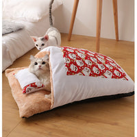 HKM-396755 Removable and Washable Cat Litter Nest - Soft PP Cotton and Lamb Cashmere, Available in Red and Blue, Sizes S, M, L