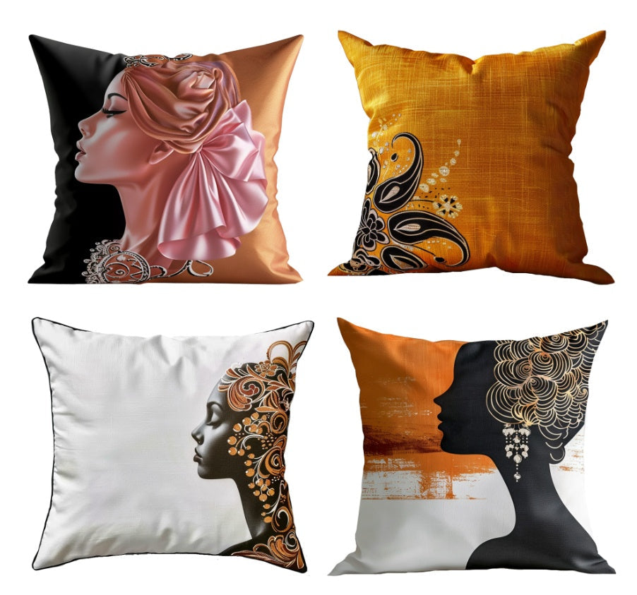 HKM-396755 Traditional Printing Pillow Cover Set of 4 - 45x45 Size