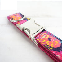 HKM-3967933 Pink Graffiti Dog Collar with Engraved Alloy Buckle ¨C Durable Polyester Material, Multiple Sizes Available