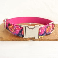 HKM-3967933 Pink Graffiti Dog Collar with Engraved Alloy Buckle ¨C Durable Polyester Material, Multiple Sizes Available
