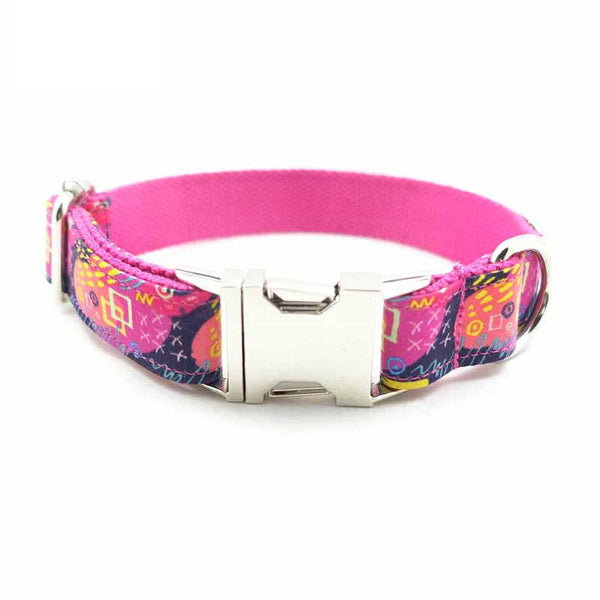 HKM-3967933 Pink Graffiti Dog Collar with Engraved Alloy Buckle ¨C Durable Polyester Material, Multiple Sizes Available