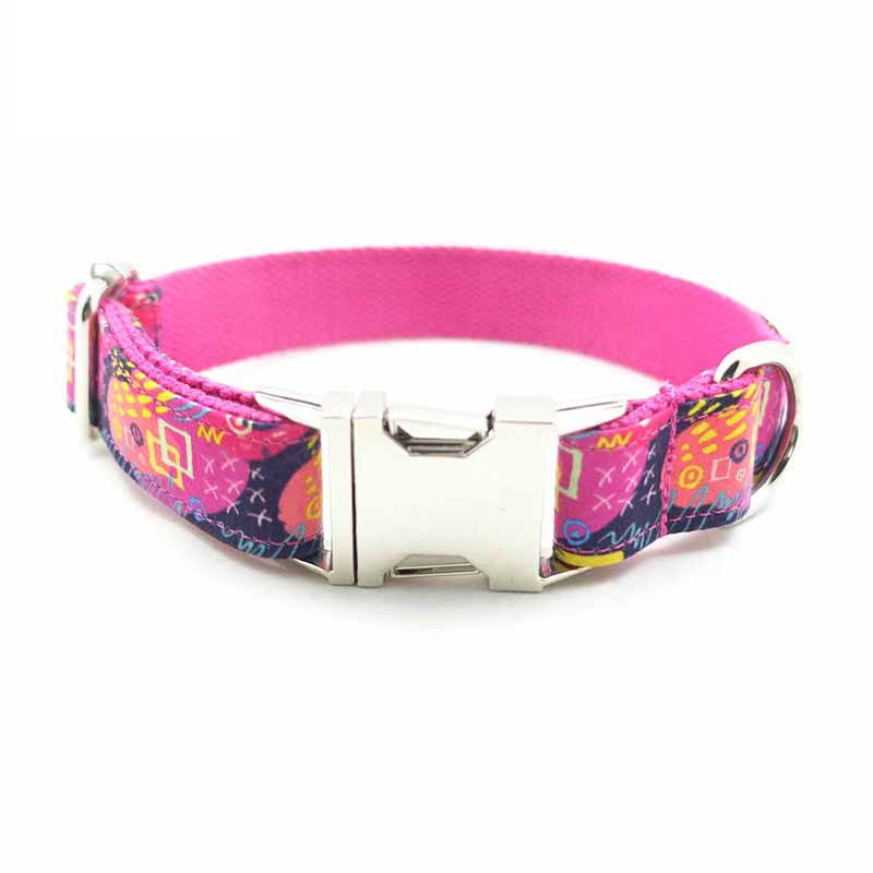 HKM-3967933 Pink Graffiti Dog Collar with Engraved Alloy Buckle ¨C Durable Polyester Material, Multiple Sizes Available