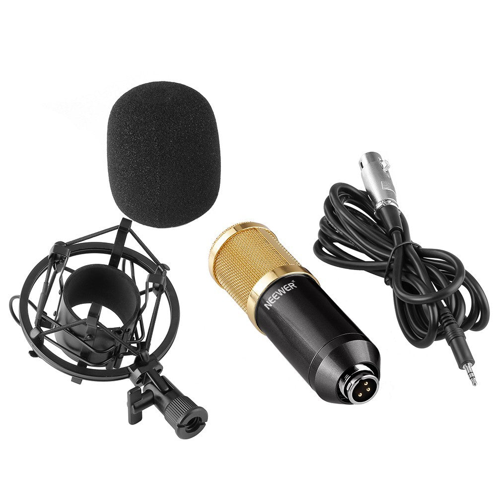 HKM-396819 Black Professional Condenser Microphone Set with Shock Mount and Anti-Wind Foam Cap