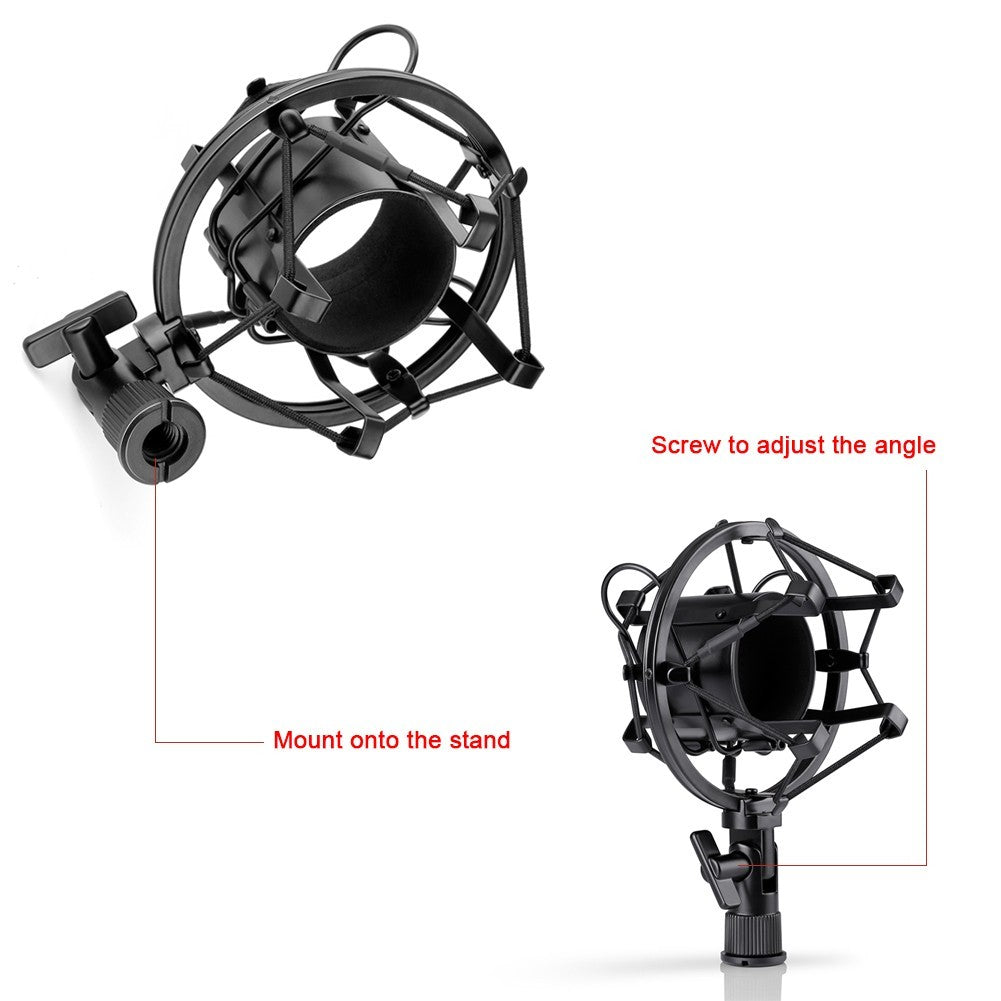HKM-396819 Black Professional Condenser Microphone Set with Shock Mount and Anti-Wind Foam Cap