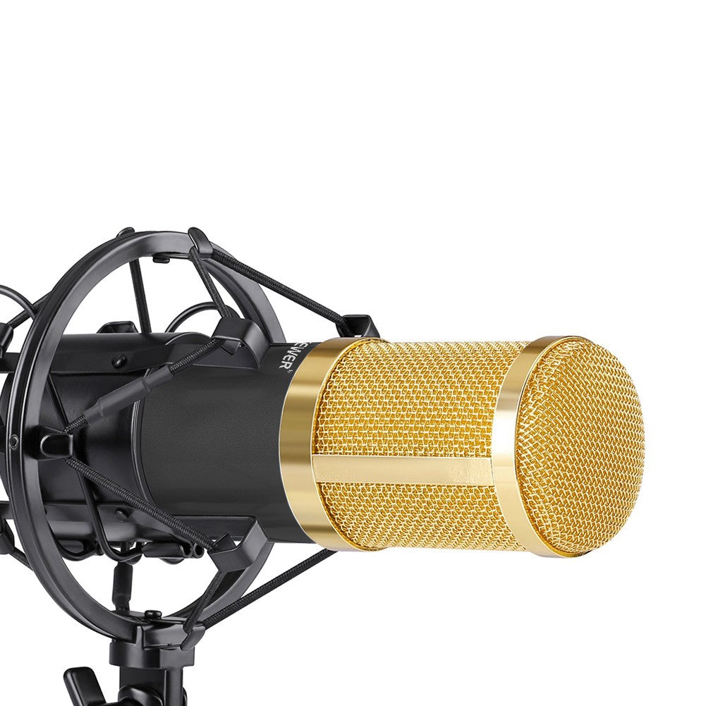 HKM-396819 Black Professional Condenser Microphone Set with Shock Mount and Anti-Wind Foam Cap