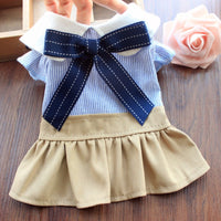 HKM-3968317 Cute Blue Bow Bichon Skirt for Dogs - Casual Student Style Pet Apparel