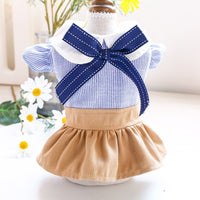 HKM-3968317 Cute Blue Bow Bichon Skirt for Dogs - Casual Student Style Pet Apparel