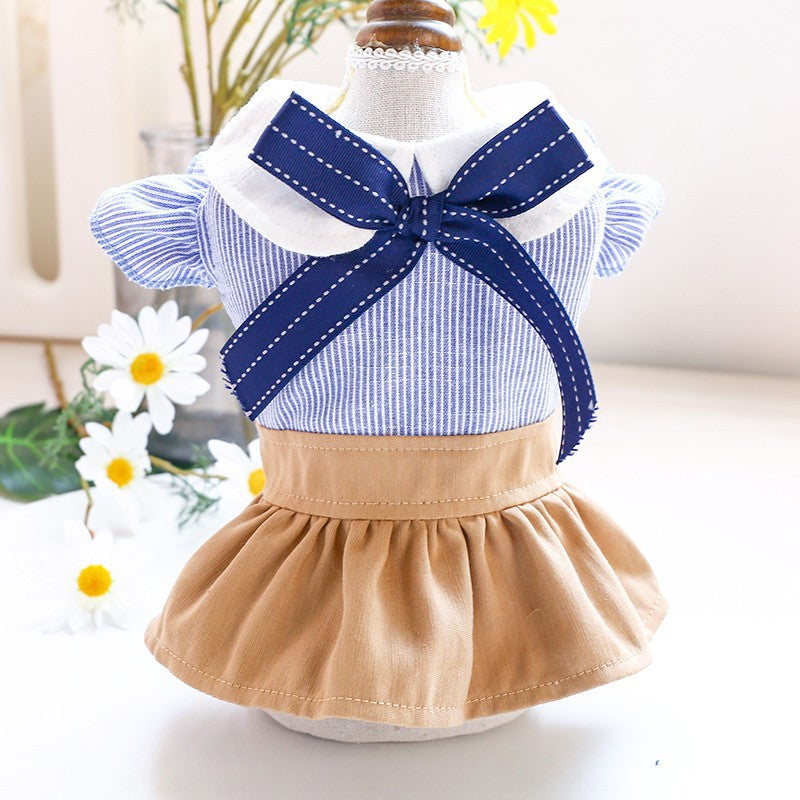 HKM-3968317 Cute Blue Bow Bichon Skirt for Dogs - Casual Student Style Pet Apparel