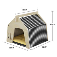 HKM-3969981 Wooden Multi-layer Cat Climbing Frame with Moisture-proof Tarpaulin - Log Color, Mint Green