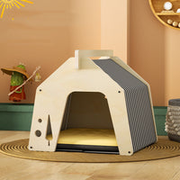 HKM-3969981 Wooden Multi-layer Cat Climbing Frame with Moisture-proof Tarpaulin - Log Color, Mint Green